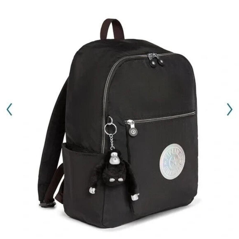 KIPLING Chuwy Live Light Black Gray Fury Monkey Friend Canvas Backpack NEW